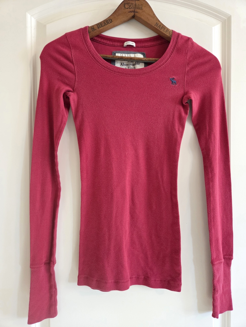 Abercrombie & Fitch Red Ribbed Long Sleeve Scoop Neck Top XS Y2K Vintage Moose